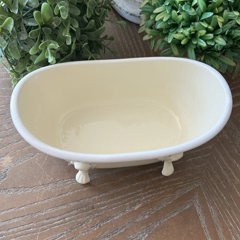 NEW! Shabby Chic Cottage Vintage Claw Foot Bathtub Enamel Metal Soap Dish
